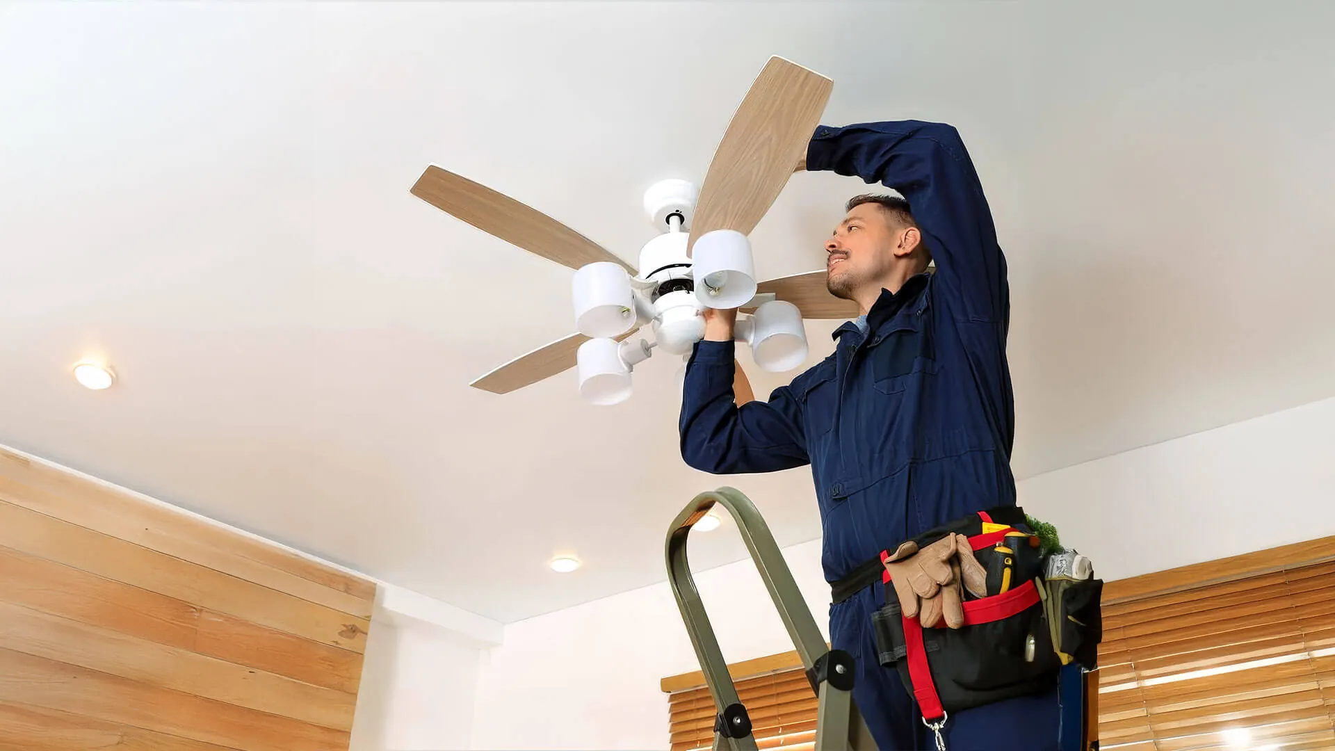 Ceiling fan with an integrated light installed in a Brisbane living room