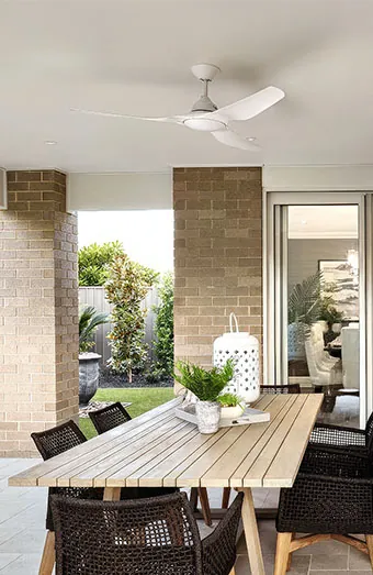 IP rated alfresco ceiling fan installed over a covered Brisbane patio