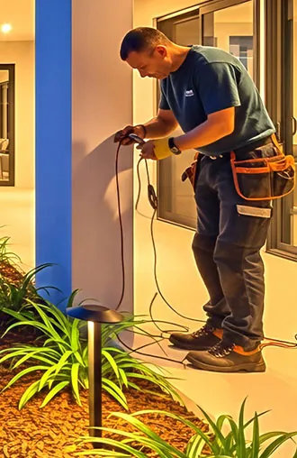 Licensed Brisbane electrician terminating cable inside a new switchboard